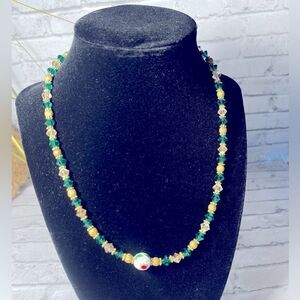 ‎Crystal gemstones beads necklace 17.5”